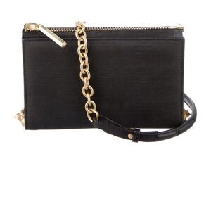 DAGNE DOVER Black Clutch Gold Chain Link Crossbody Bag Purse